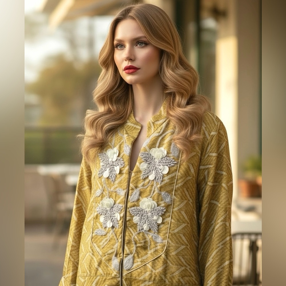 Belleza Boho Mustard and White Embellished Tunic Top